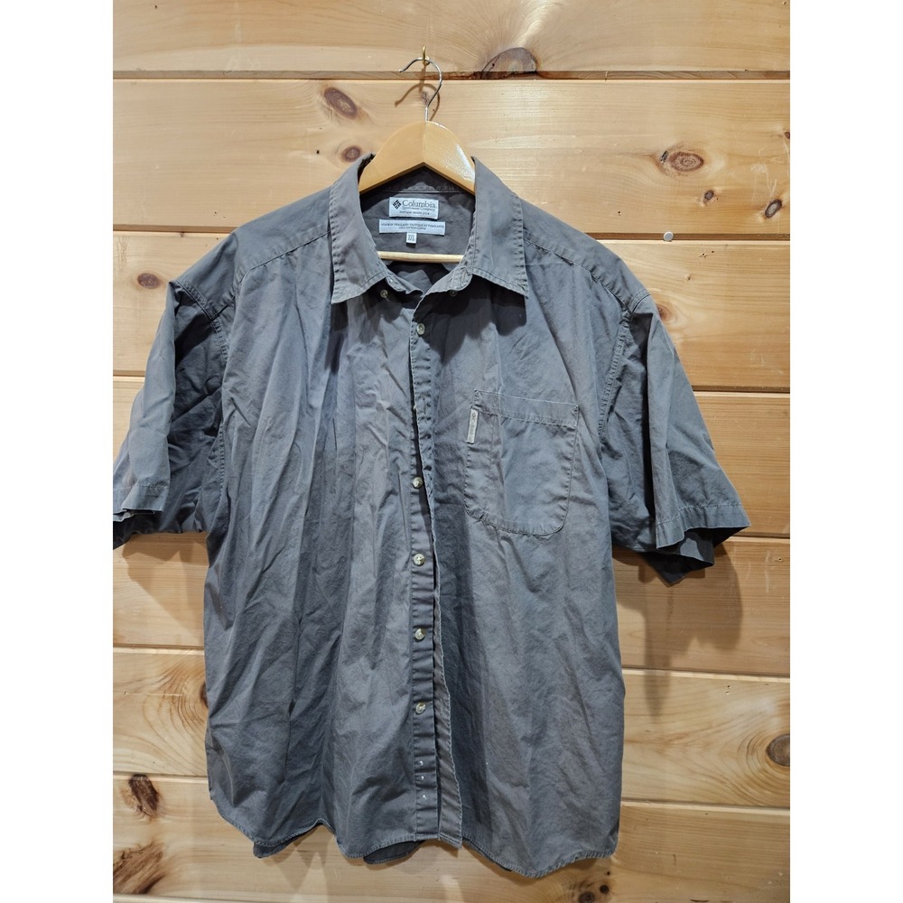 Columbia Sportswear Men XXL Gray Button Front Short Sleeve Shirt Cotton Outdoor
